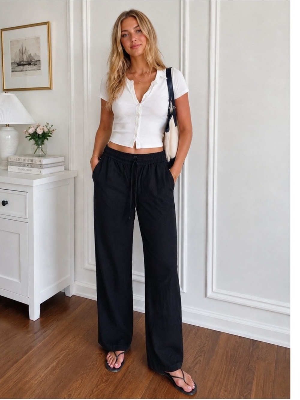 J. Crew Wide Leg Linen Blend Pants Black
Size 12